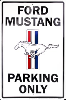 blikken Ford Mustang parking only bord wit 