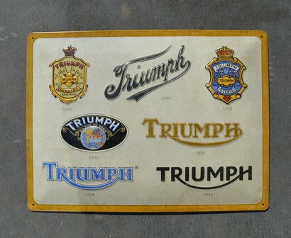 blikken Triumph logo evolution bord 