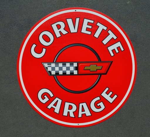 metalen Corvette garage C4 rood bord 