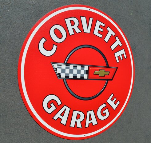 metalen Corvette garage C4 rood bord 