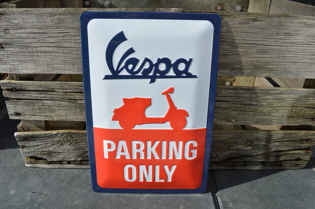 blikken Vespa parking only bord 20x30cm
