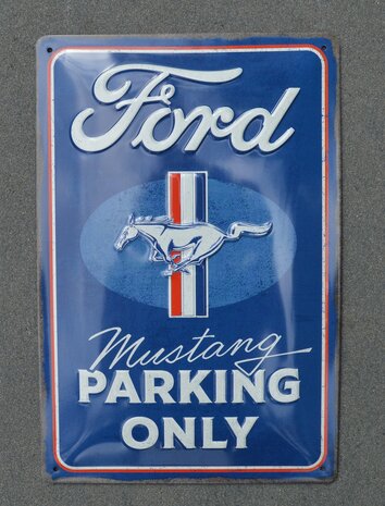 blikken Ford Mustang parking only bord blauw